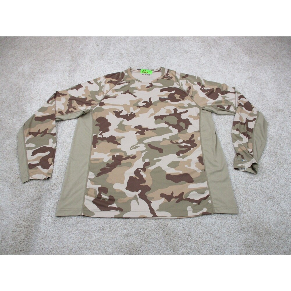 Simms SolarFlex Sun Shirt Mens Large Camo Performance Fishing Long Sleeve UPF 50